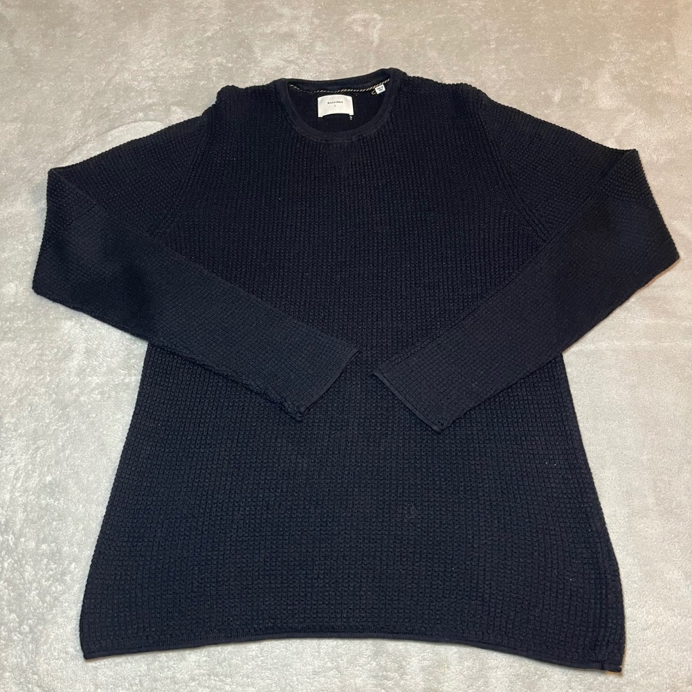 Billy Reid Sweater Mens Large Black Waffle Textured Knit Crewneck Made In Italy